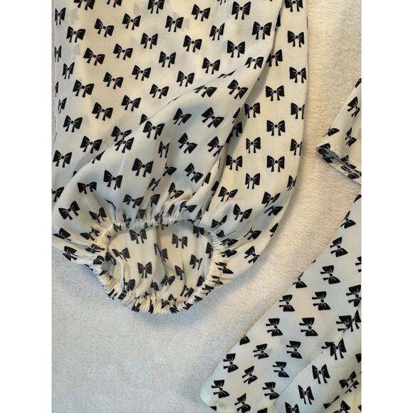 Maje Rinala Ivory Black Bow Ruffle Dress Mini Knee Length Long Sleeve 40 8 M - Picture 16 of 16